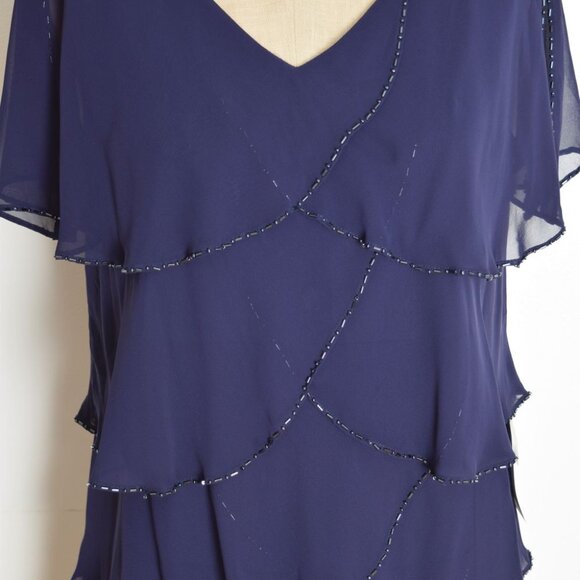 vintage Y2K dress navy tiered fairy flapper flutter beaded party midi witch M - Picture 3 of 8